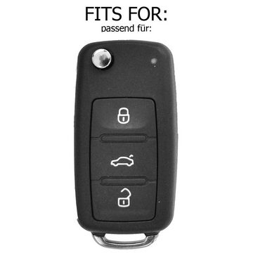 mt-key Schlüsseltasche Autoschlüssel Silikon Schutzhülle mit passendem Schlüsselband, für VW SEAT Skoda Golf 6 Octavia UP Leon ab 11/2009 3 Tasten