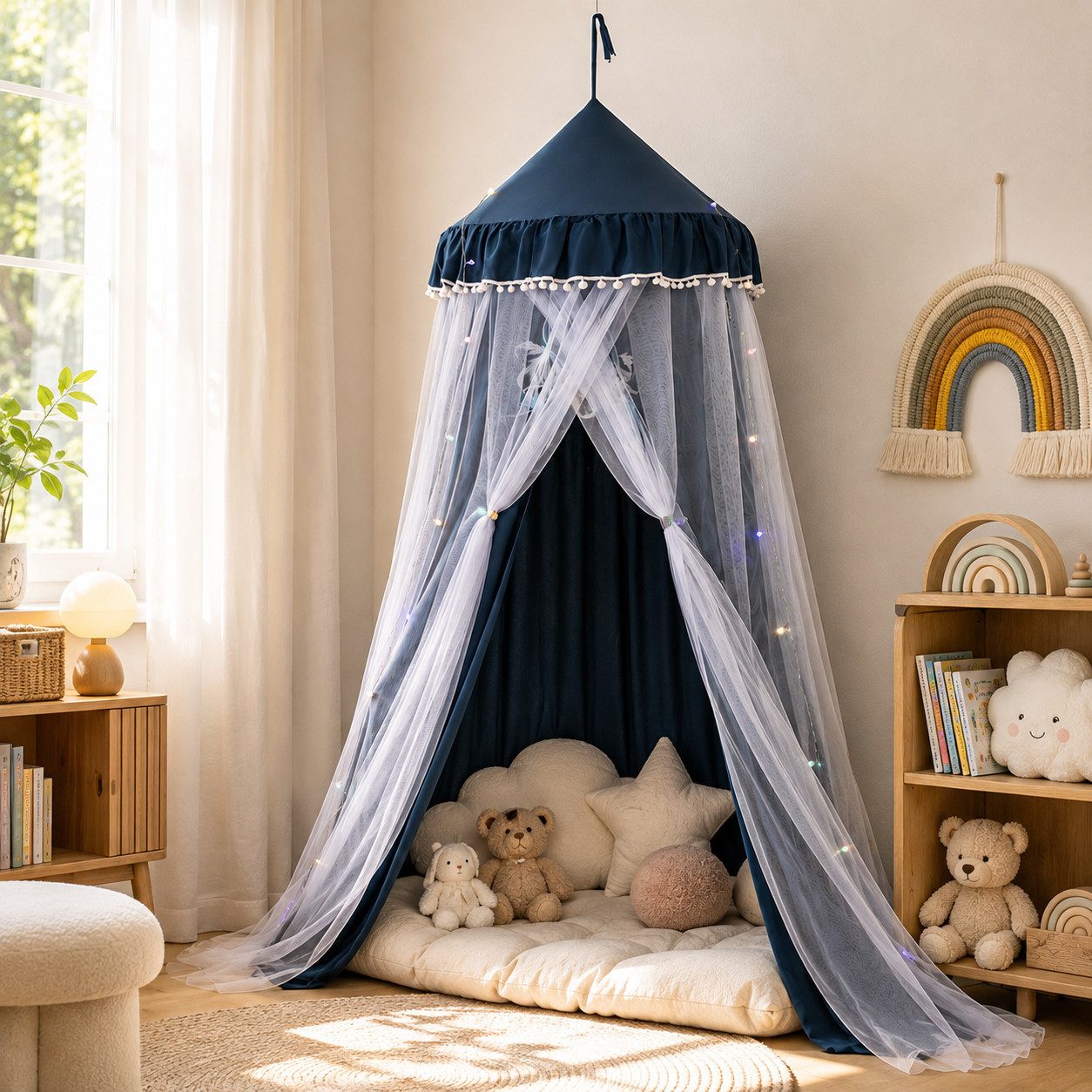 LMaxhome Himmelbett Doppellagiger, Betthimmel mit Moskitonetz, Lichtschutz für Kinder (1-tlg), 270 cm hoher Baldachin fürs Kinderzimmer, 65-cm-Ring, Deckenmontage