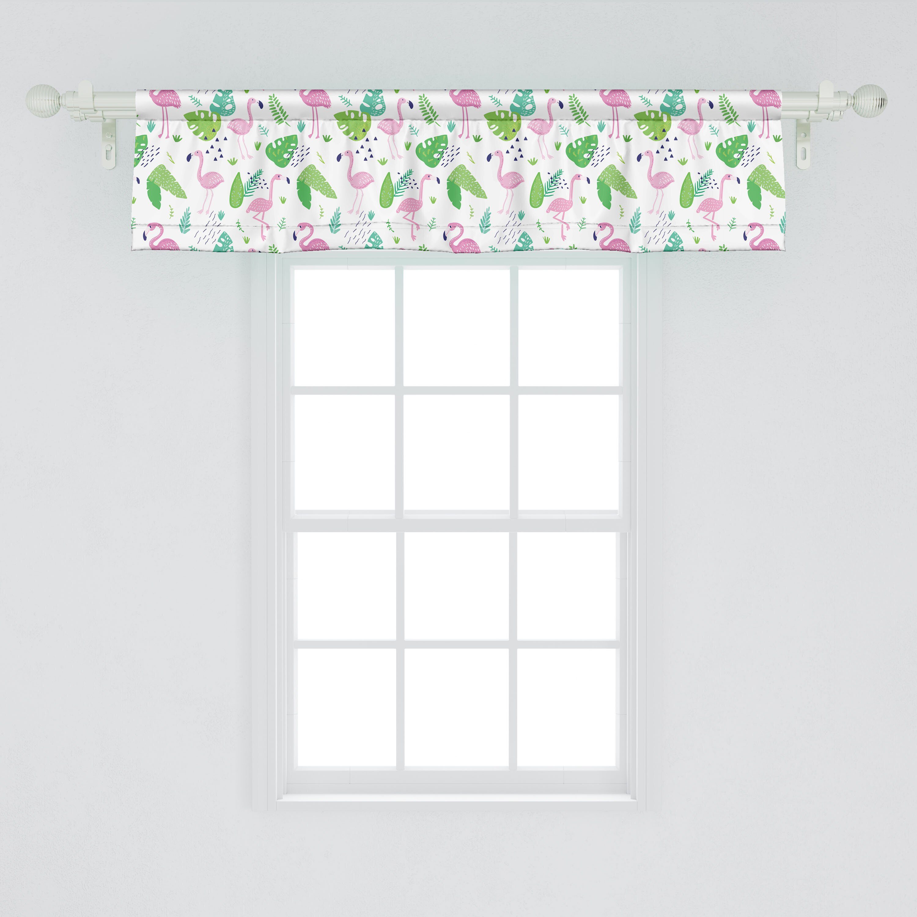 Scheibengardine Vorhang Volant für Küche mit Schlafzimmer Monstera Palm Abakuhaus, und Vintage Stangentasche, Microfaser, Flamingo Dekor