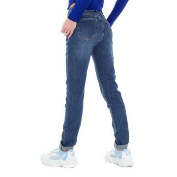 Ital-Design Straight-Jeans Damen Freizeit Stretch Straight Leg Jeans in Blau