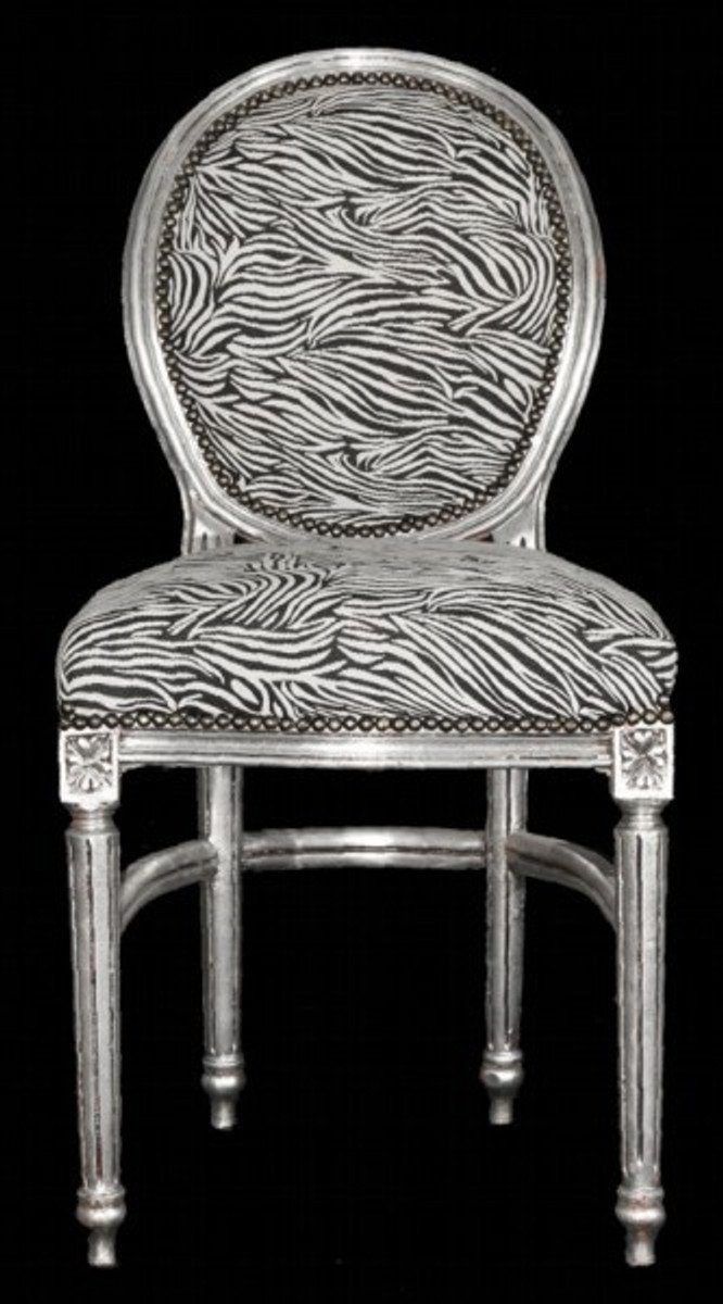 Stuhl Zebra Silber / Esszimmer Esszimmerstuhl Barock Padrino Casa Rund