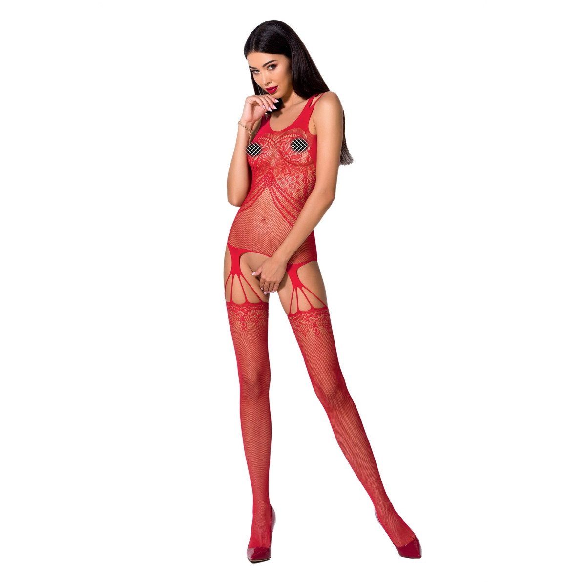 Passion-Exklusiv Catsuit PE (S/L) BS070 Bodystocking red 