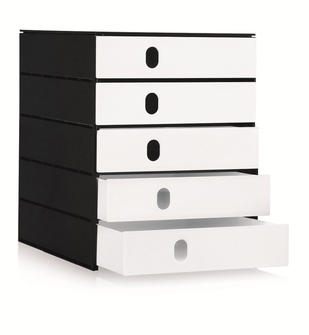 STYRO Schubladenbox 1 Schubladenbox mit 5 geschl. Schubladen styroval PRO schwarz/weiß, Geschlossene Schubladen; Griffloch