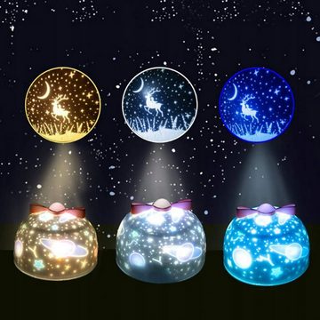 AKKEE LED Nachtlicht Kinder Sternenhimmel Projektor Lampe USB Aufladen 360° Drehbar, Modern, LED fest integriert, LED Nachtlicht Baby Projektionslampe mit 6 Projektionsfilmen
