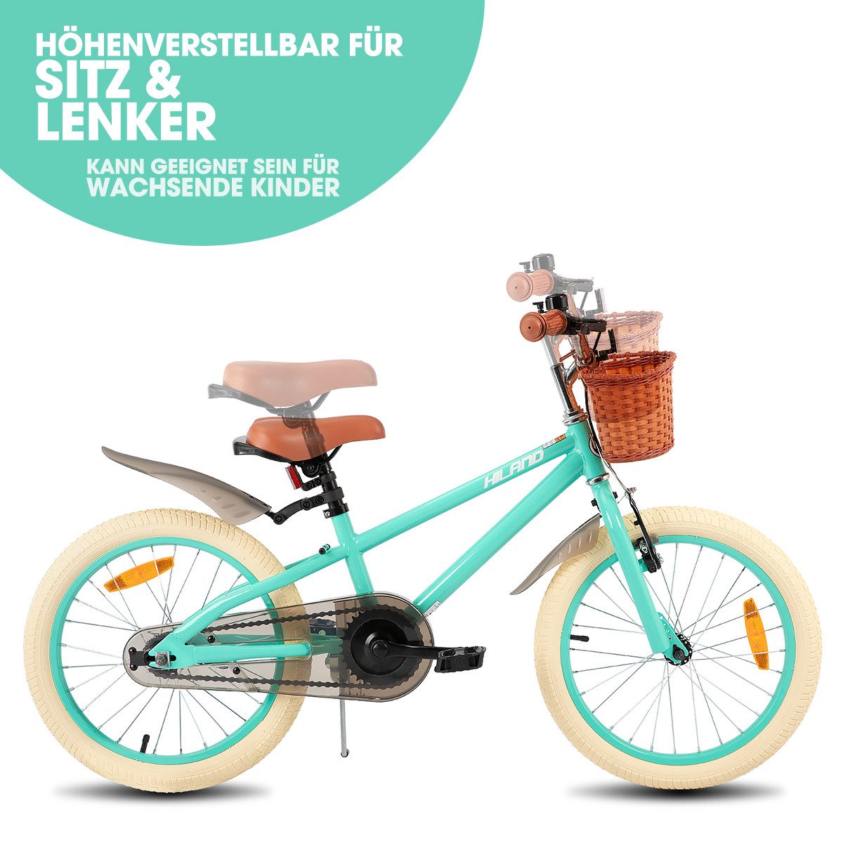 HILAND Kinderfahrrad 14 16 18 Zoll Kinderfahrrad, Kinderfahrrad für Mädchen, mit Stützrädern, Handbremse und Rücktrittbremse, Korb