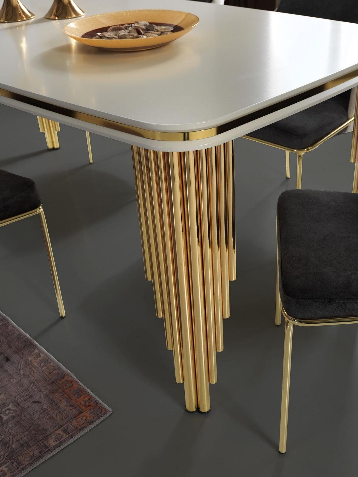 Gold Garnitur + 1x Stühle + JVmoebel in 4x Set Made Esstisch Stühle Weiß, Essgruppe 6tlg Esszimmer-Set 1x Esszimmer Sideboard), Europa (6-St., Esstisch