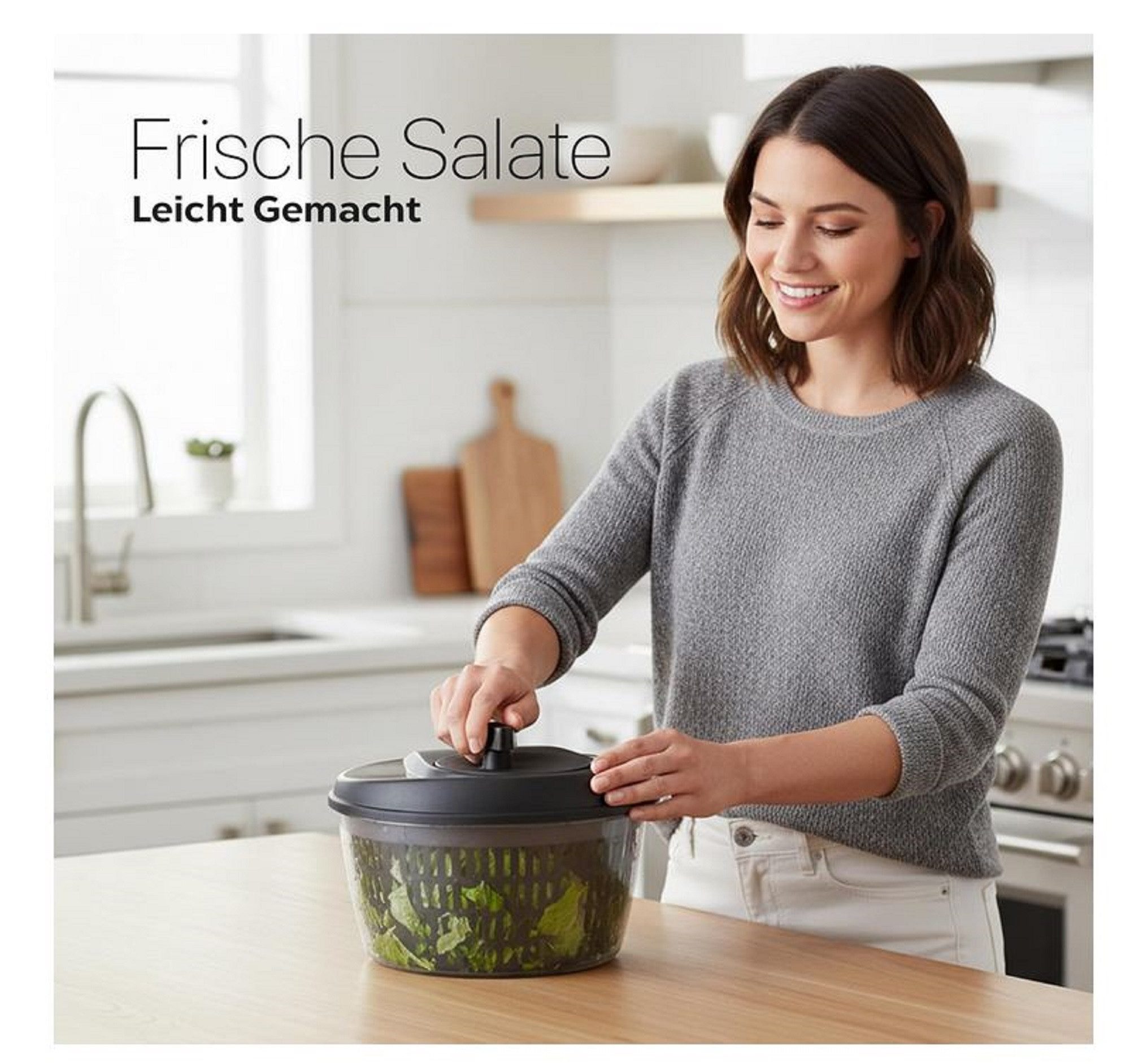 Lomatek Salatschleuder Salatschleuder 4 L – mit Kurbel, Siebeinsatz & Rutschfester Basis