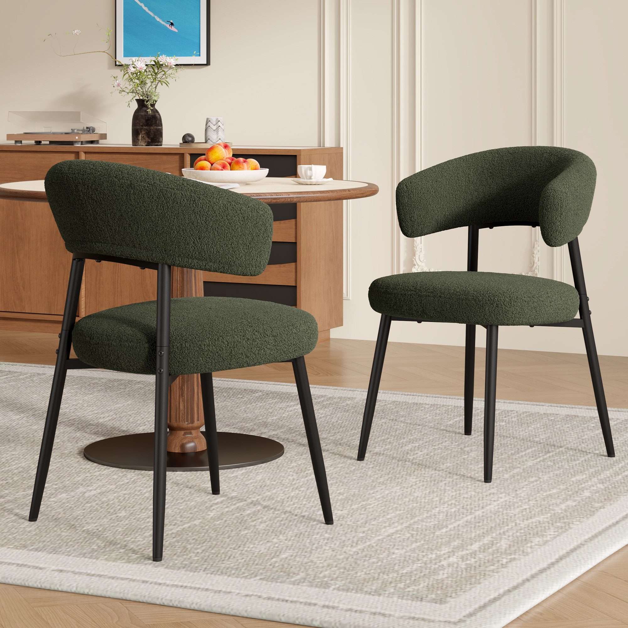 HawthyHome Esszimmerstuhl mit Bouclé-Bezug, geschwungener Rückenlehne & Metallbeinen, 2er Set (2 St), Ergonomisches Design, Bodenschutz & Standsicherheit