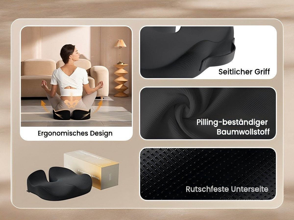 ProtoArc Sitzkissen Ergonomisches Sitzkissen, U-Design, Memory Foam fürs Büro, reduziert direkten Druck im Steißbeinbereich – Bild 4 von 5