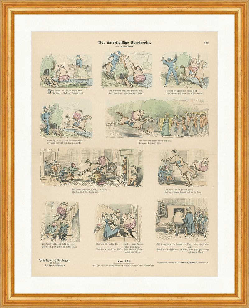 Kunstdruck Der unfreiwillige Spazierritt Wilhelm Busch Münchener Bilderbogen 453