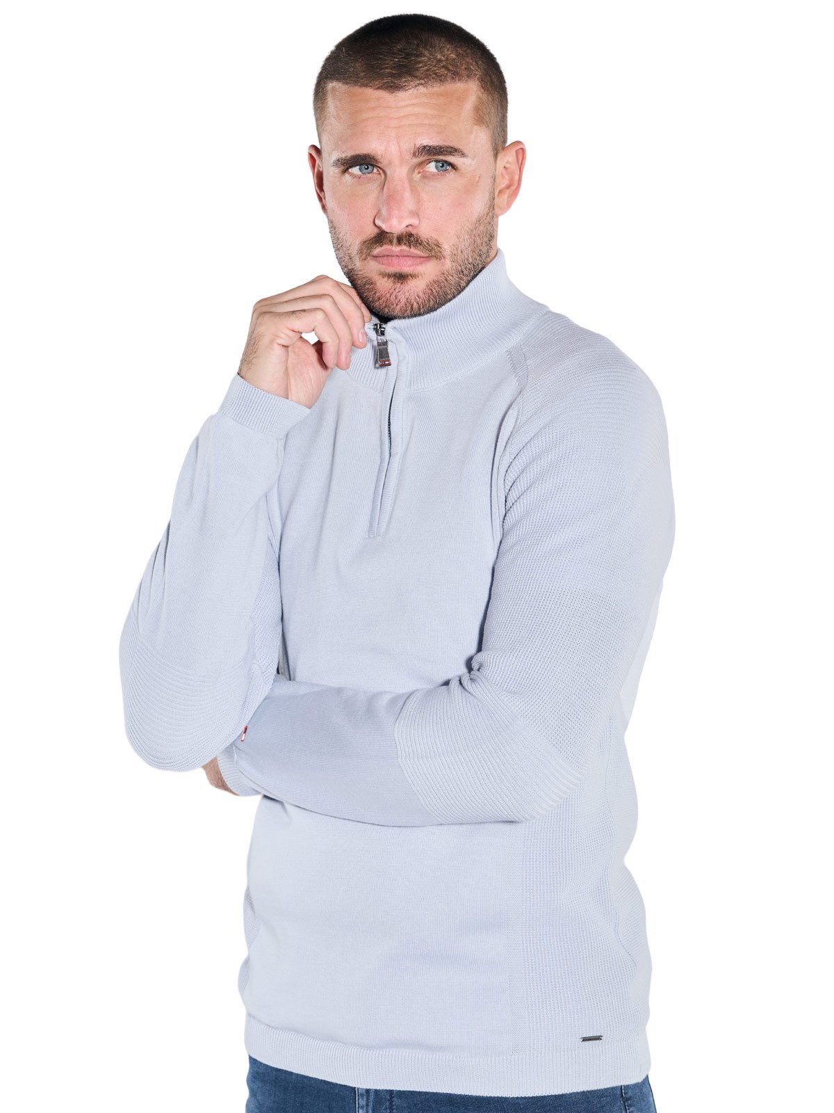 emilio adani Stehkragenpullover Herren Pullover Polokragen, Hellblau