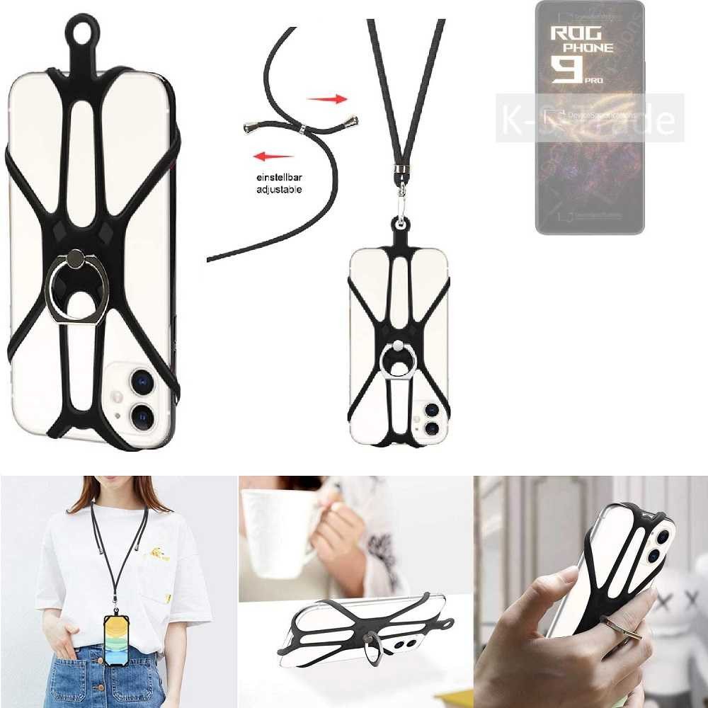 K-S-Trade Handyhülle für Asus ROG Phone 9 Pro, 3in1 Handykette Handyband Handykordel Halsband Smartphone-Ring