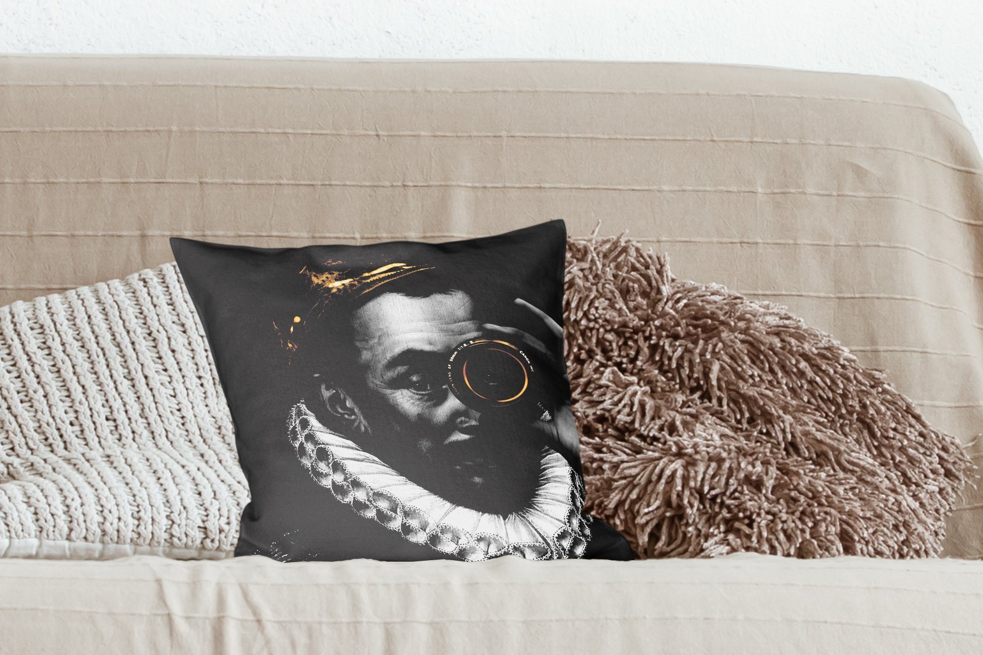 Zierkissen für von Kunst Füllung mit Wilhelm Deko, - Oranien Sofakissen - Gold, Wohzimmer, MuchoWow Dekokissen Schlafzimmer,