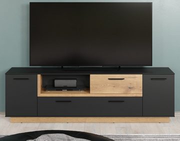 trendteam Lowboard Synnax (TV Unterschrank in grau mit Eiche, 187 x 59 cm), mit Komforthöhe und Soft-Close
