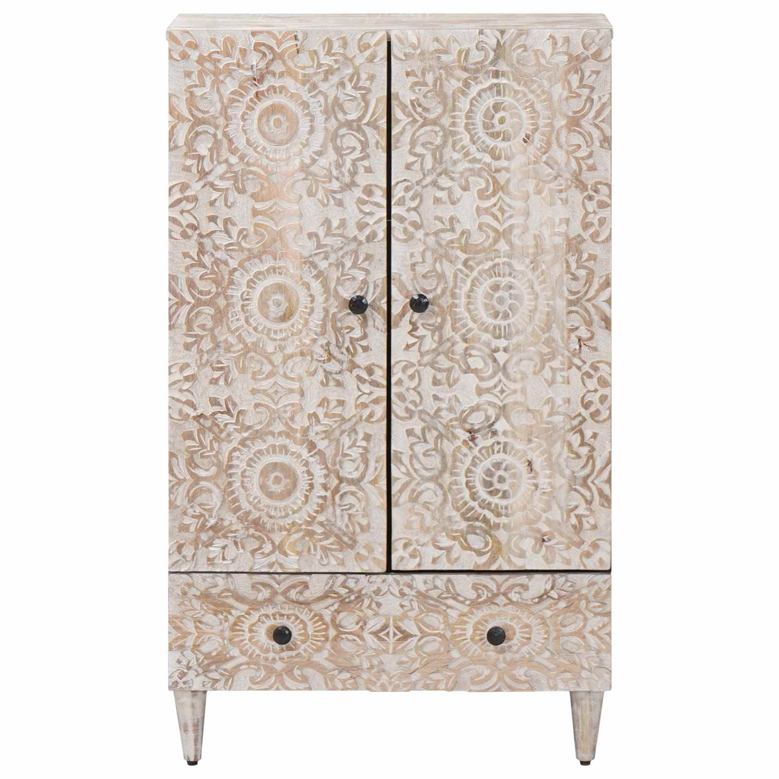 vidaXL Hochschrank Hochschrank mit Regal Weiß 60 x 33,5 x 100 cm Massivholz (1-St)
