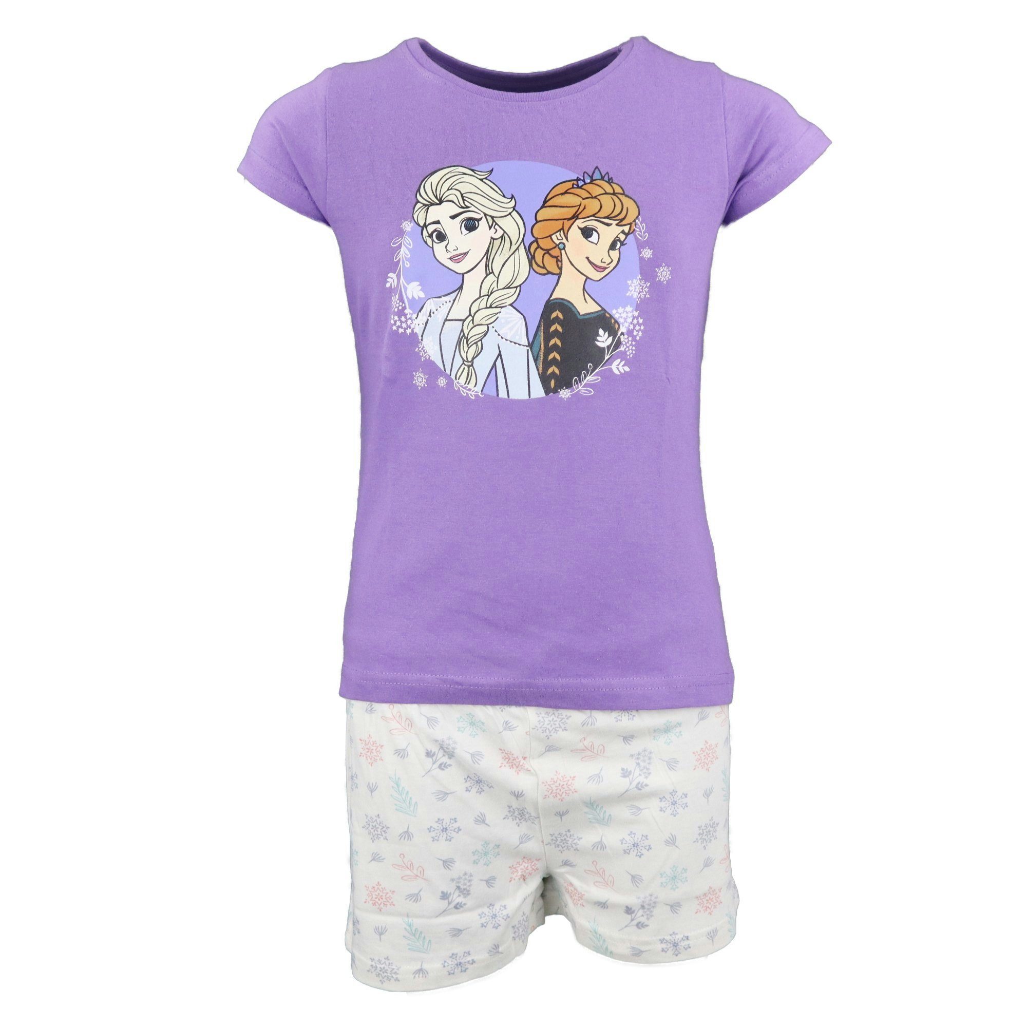 Disney Frozen Schlafanzug Die Eiskönigin Elsa und Anna Mädchen Kinder kurzarm Pyjama Gr. 104 bis 134, Baumwolle