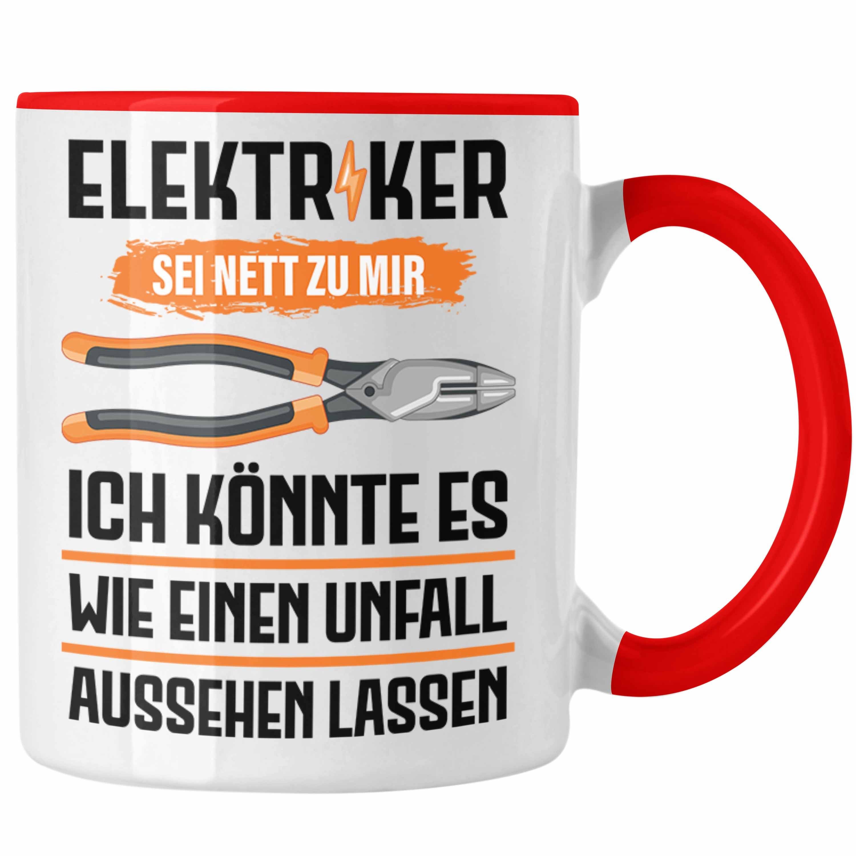Trendation Tasse Trendation - Elektriker Tasse Spruch Männer Geschenk Lustig Gadget Geschenke Kaffeebecher Rot