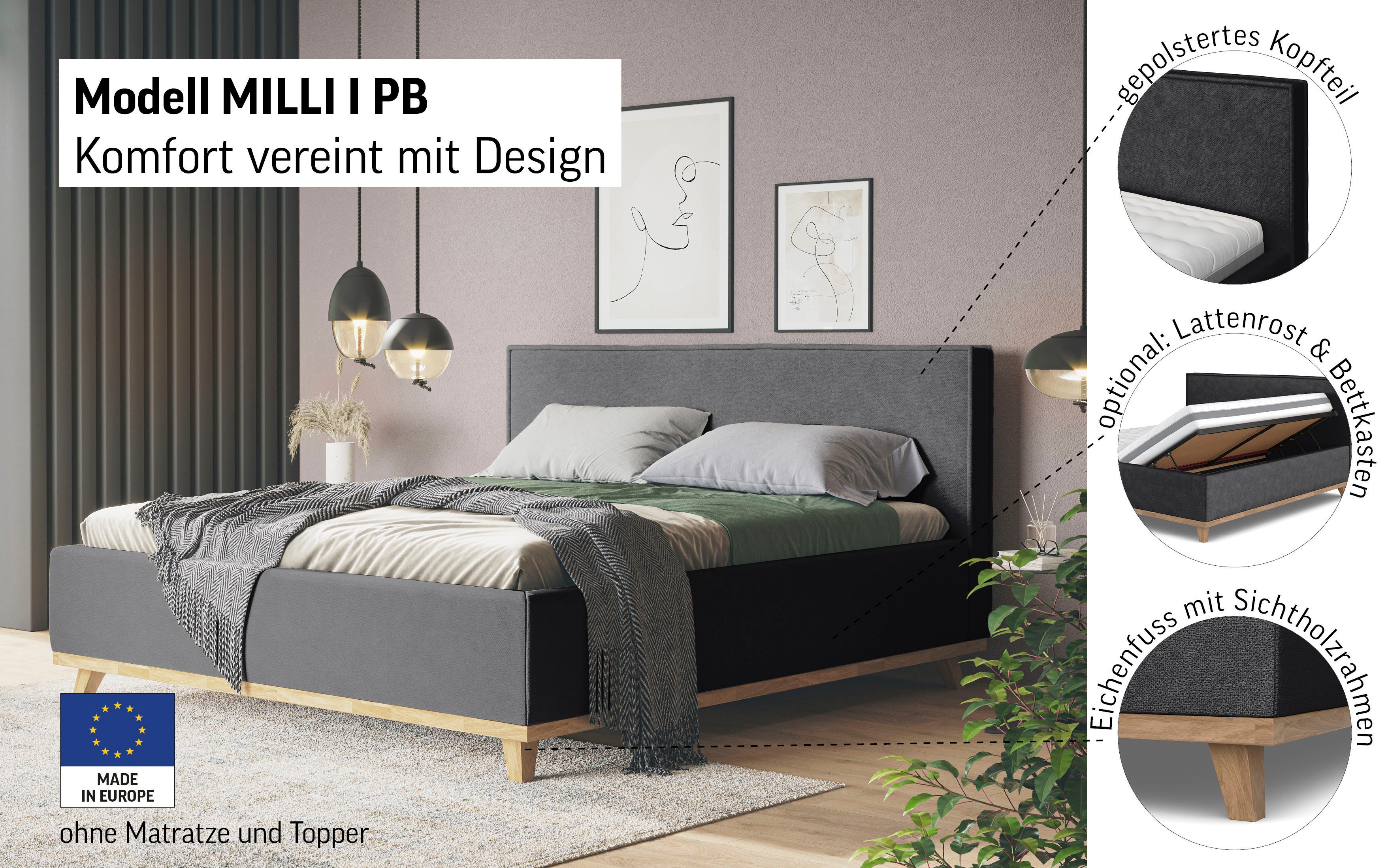 COTTA Polsterbett MILLI I wahlweise mit Bettkasten, erhältlich in den Größen 160x200cm & 180x200cm