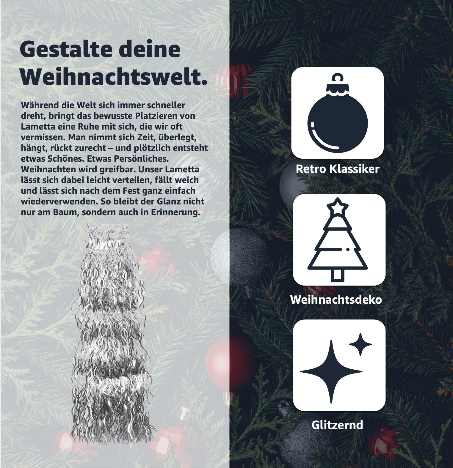 Weihnachtswunder® Lametta Lametta - täuschend echt - Deko Weihnachten Tannenbaum, 50 cm Länge
