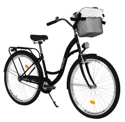 MILORD BIKES Cityrad Milord City Fahrrad Korb Damenfahrrad, 28/26 Zoll, Schwarz, 1-Gang, 1 Gang