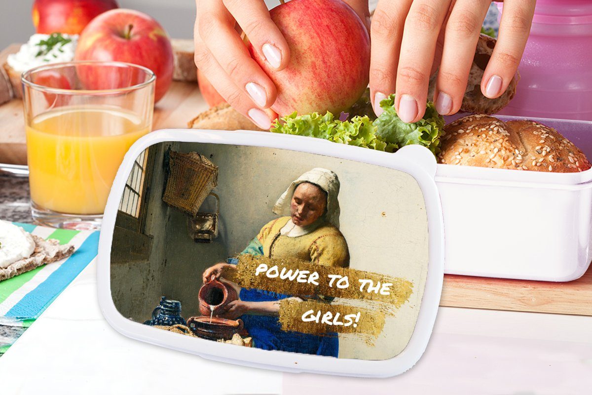 MuchoWow Lunchbox Milchmädchen - Kinder Mädchen Alte (2-tlg), Gemälde Brotbox weiß Kunststoff, Meister, für und - für - Erwachsene, Brotdose, Zitate Gold Jungs - und