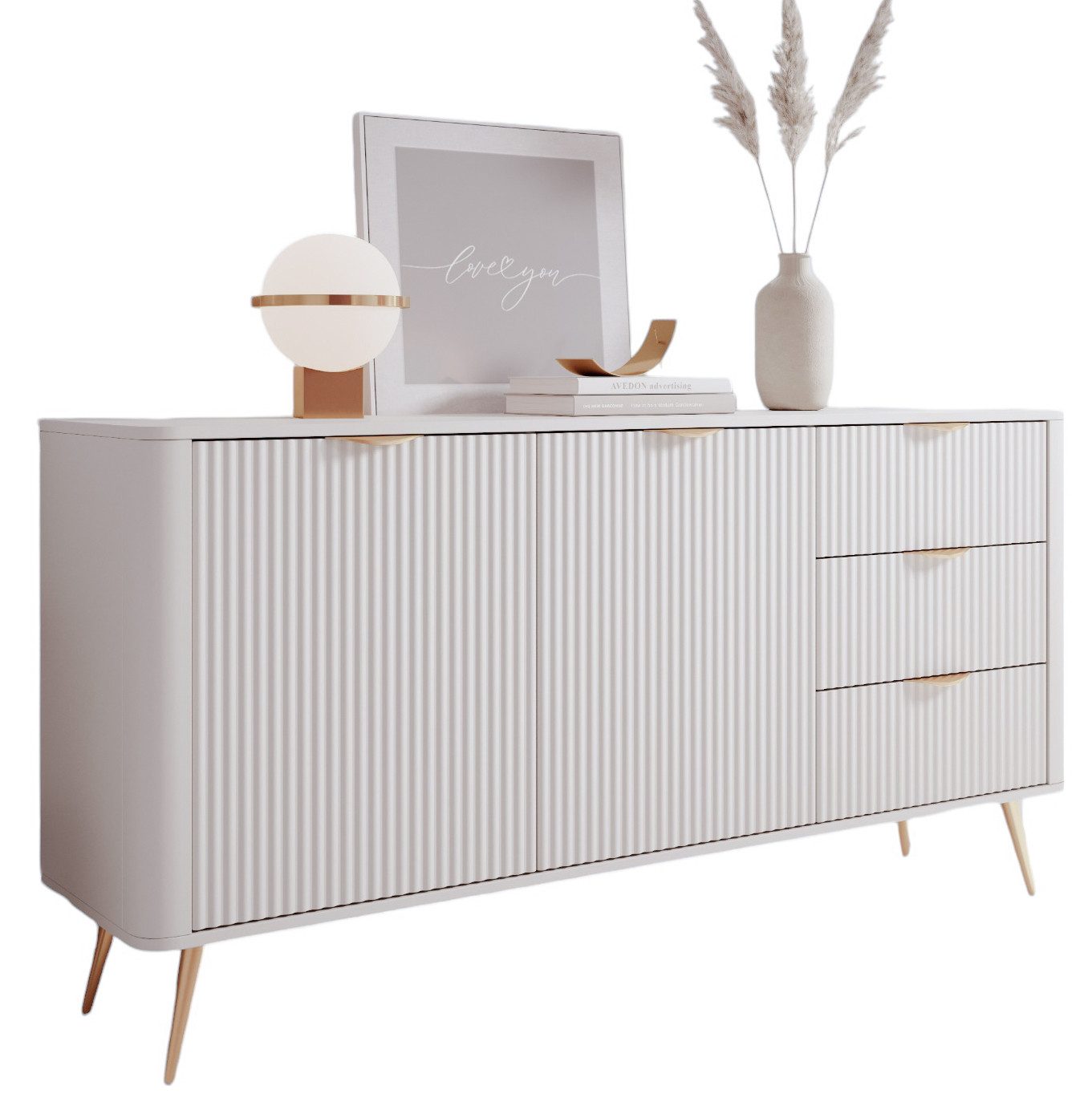 Compleo Kommode mit drei Schubladen und zwei Drehtüren BELLO, Elegant Kommode
