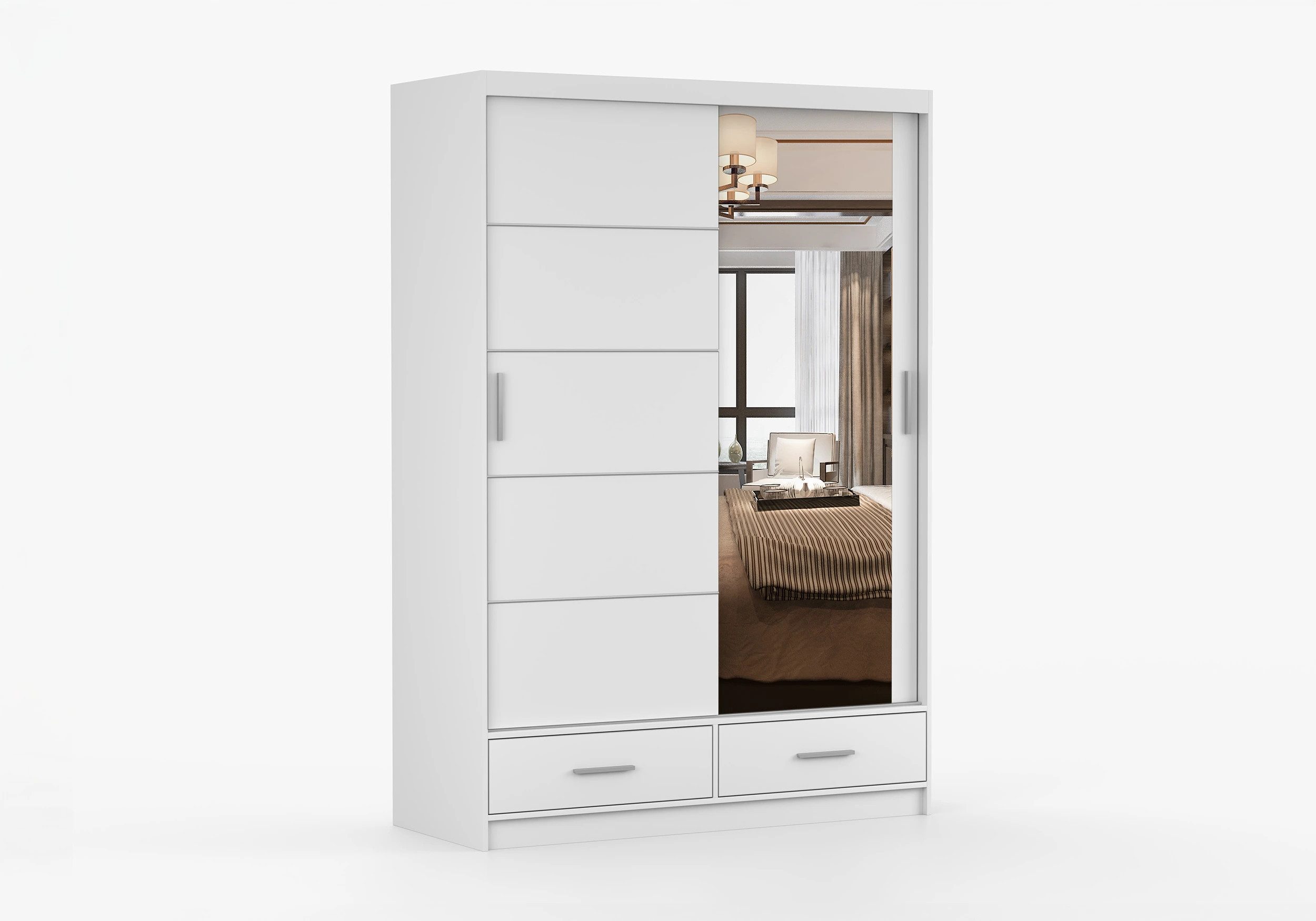 imoebel24 Schwebetürenschrank FLORENCE 150 cm - Weiss / Weiss günstig online kaufen