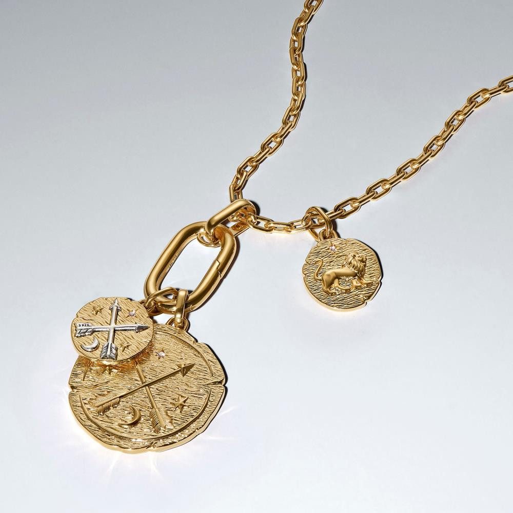 Pandora Kettenanhänger PANDORA Talisman Medaillon-Charm Löwe, IP Gold, Zirkonia