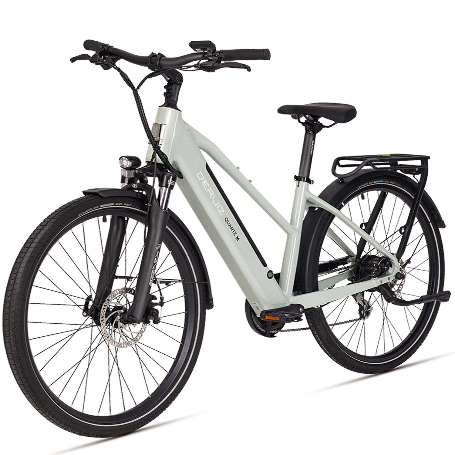DERUIZ E-Bike Cityrad 28 Zoll, Elektrofahrrad für Herren & Damen, bis 120 km, 8 Gang Shimano Altus RD-M310-Smart Schaltwerk, Kettenschaltung, Heckmotor, 483 Wh, (Packung, mit Akku-Ladegerät, mit Werkzeug), Elektrofahrrad mit Trapez-Rahmen und mechanische Scheibenbremse