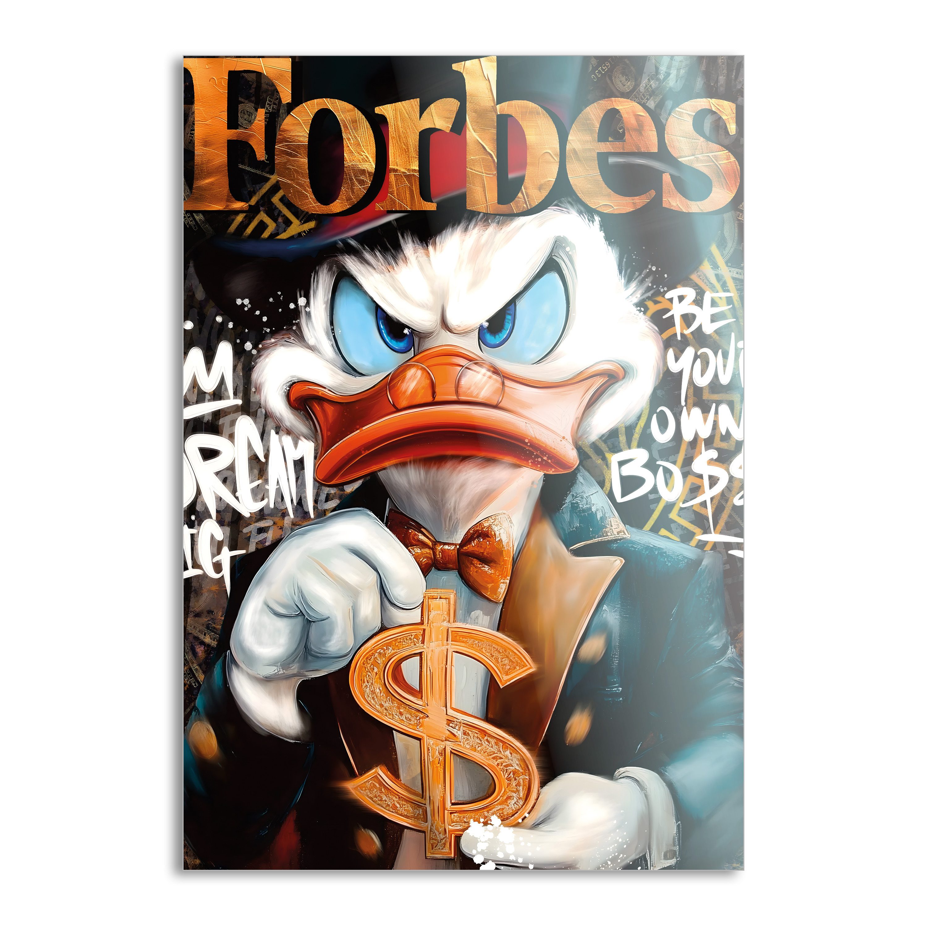 SimpleCanvas Wandbild Dollar Dagobert FORBES - Leinwandbild Pop Art / Motivation, Wandbild Dagobert Duck, Geld, Pop Art
