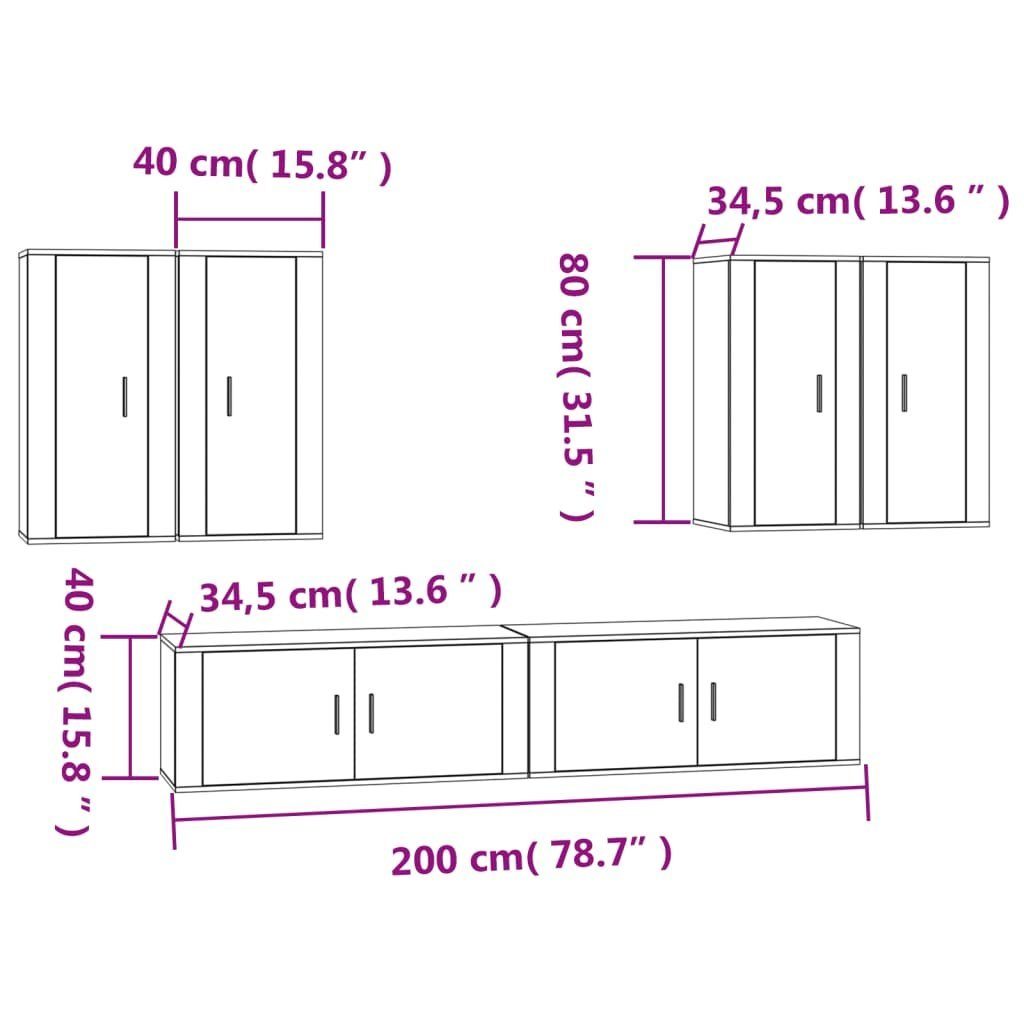 Betongrau 6-tlg. (6-St) TV-Schrank TV-Schrank-Set vidaXL Holzwerkstoff