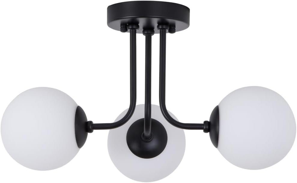 DOPWii Deckenleuchte 3-Kopf-Deckenlampe Kugelförmig für 10-15 Raum,E27-Lampenfassung m² Schwarz