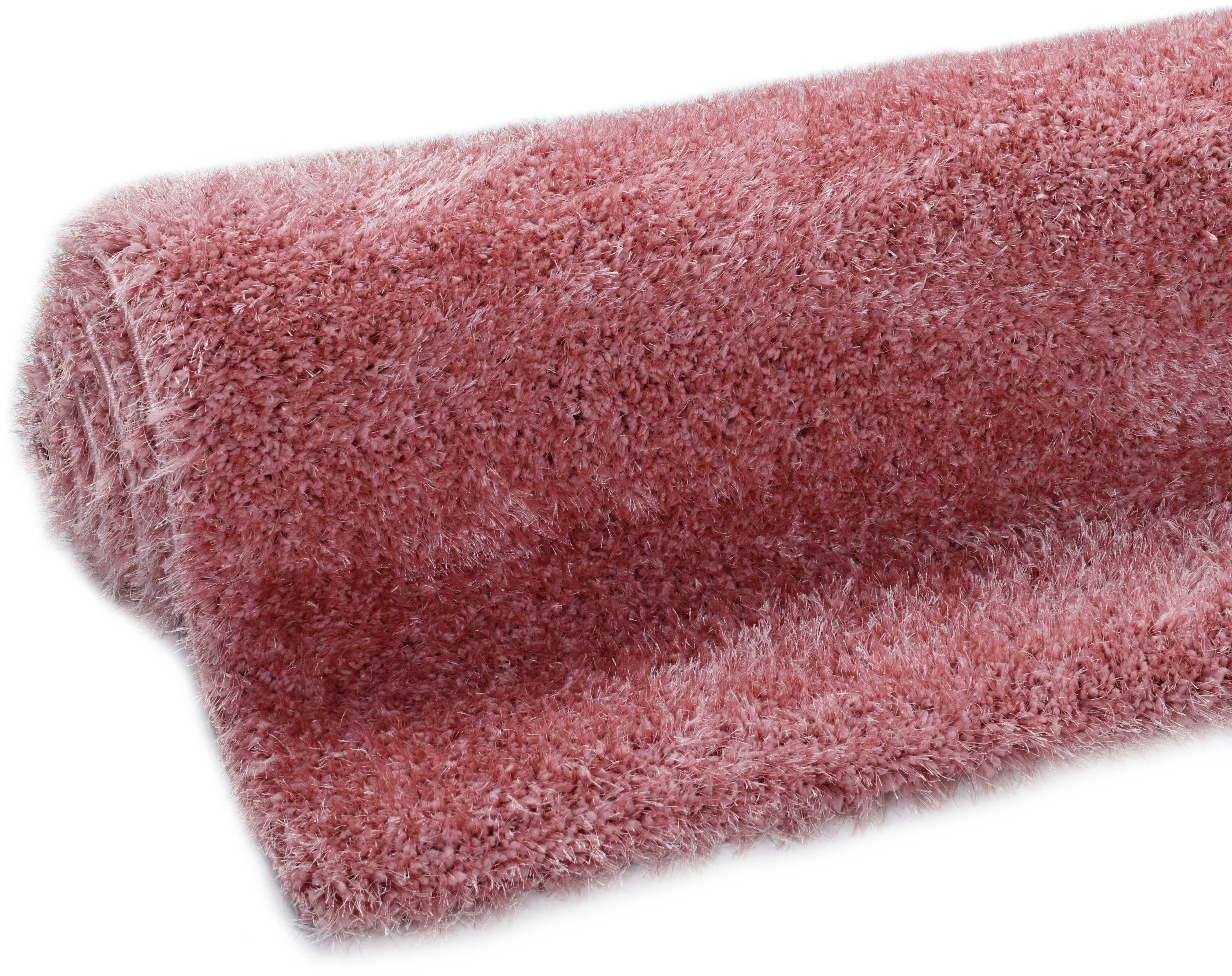 Hochflor-Teppich Malin, Home rosa mm, Shaggy in affaire, weich leicht einfarbig, rechteckig, 43 besonders glänzend, Uni-Farben, Höhe