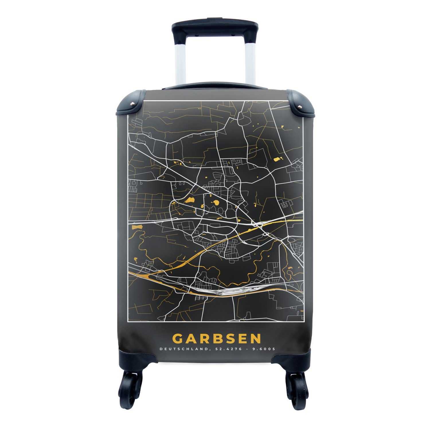 MuchoWow Handgepäckkoffer Garbsen - Gold Ferien, mit - Rollen, - - Stadtplan, rollen, für Deutschland Reisekoffer Karte Reisetasche Trolley, 4 Handgepäck