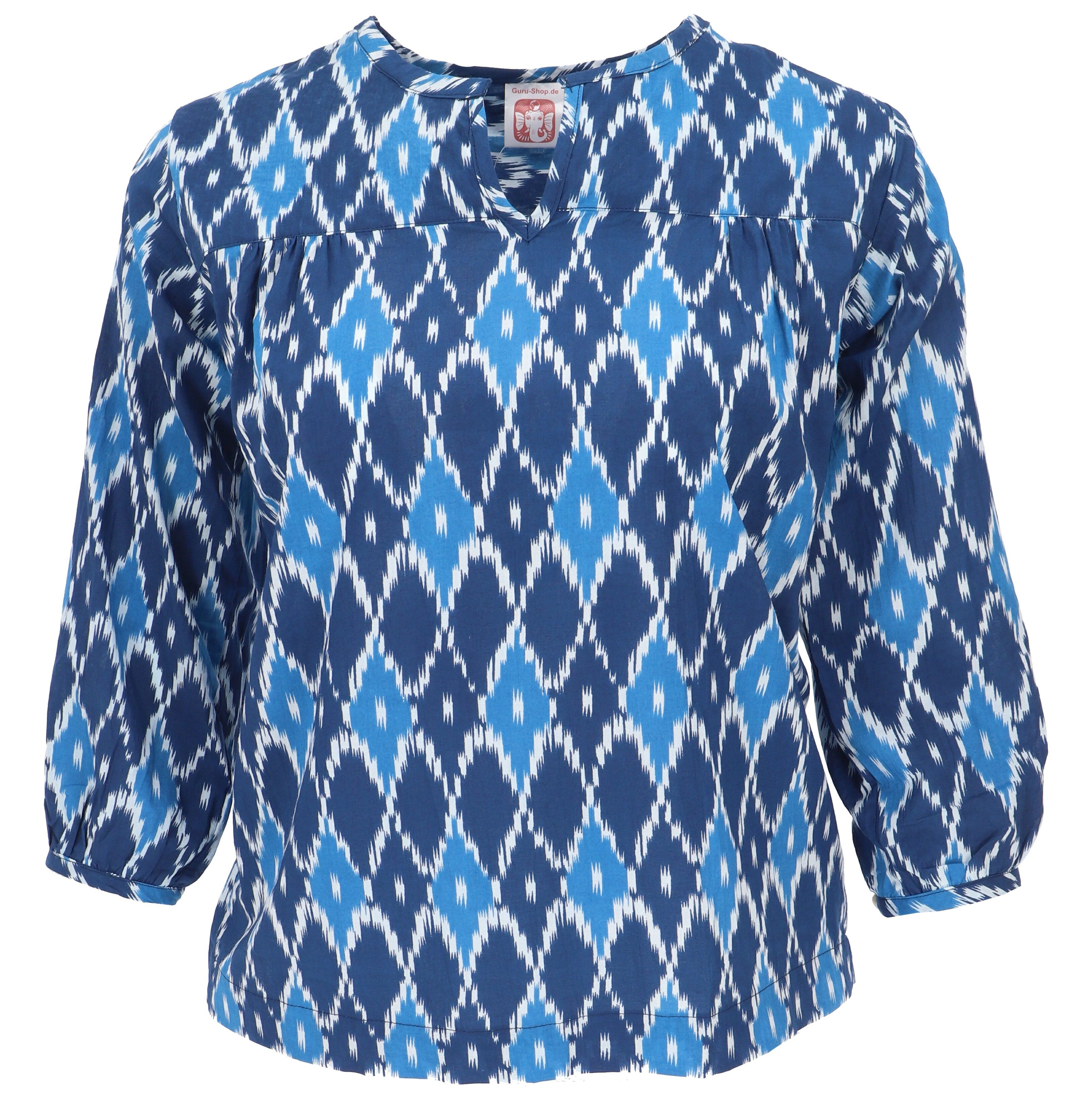 Guru-Shop Longbluse Leichte Baumwollbluse, Boho Schlupfbluse mit.. alternative Bekleidung