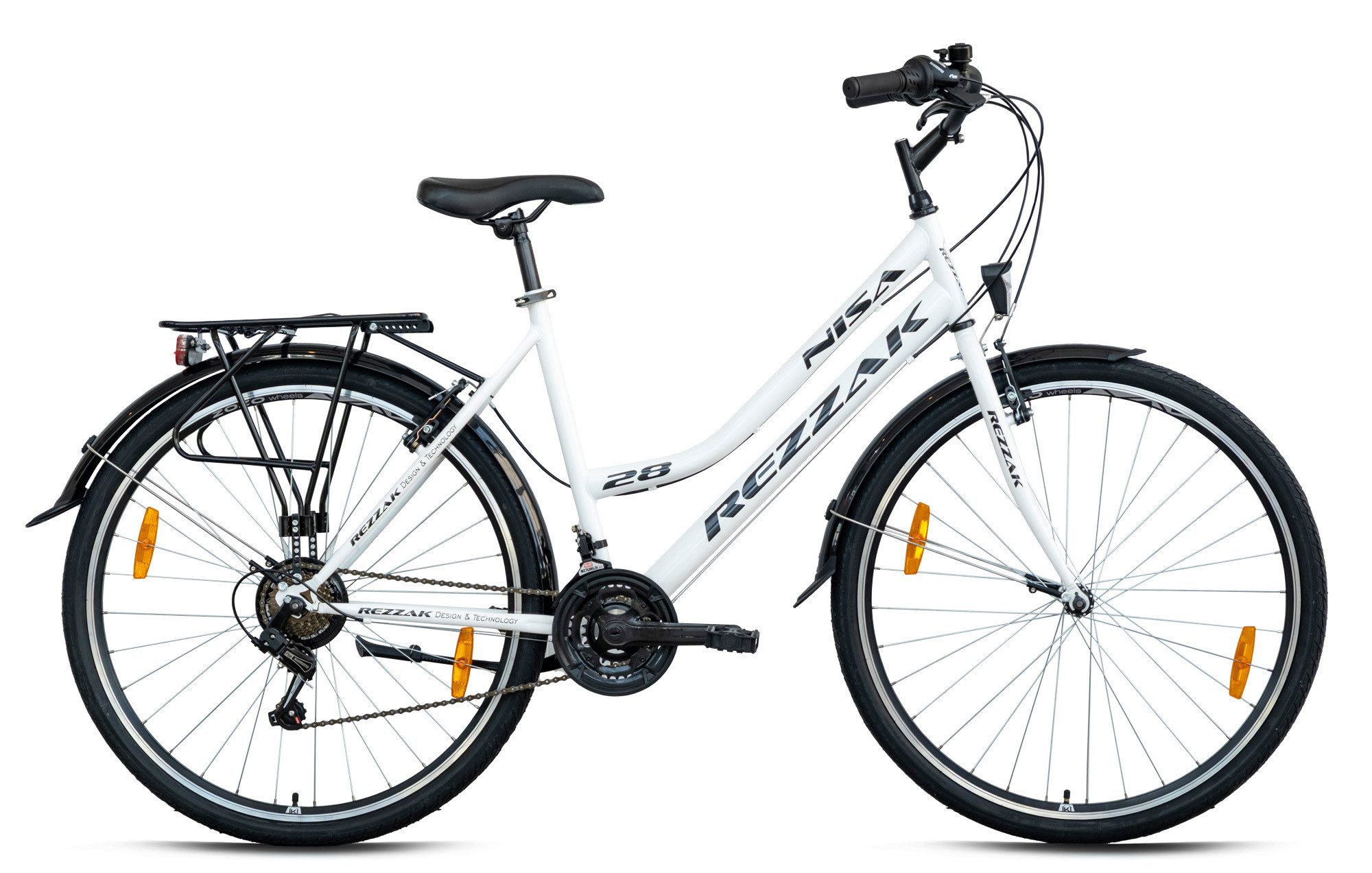 Rezzak City Bike Women's Bicycle 28 Inch City Bike with 21-Speed ​​White Black, 21-Speed ​​Shimano Derailleur Gears