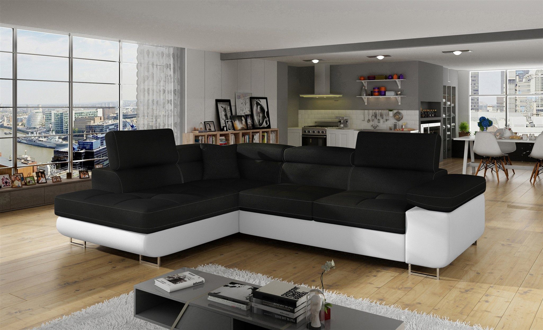 Fun Möbel Ecksofa Schlafsofa SARRA Kunstleder Soft, Schlafsofa mit Ottomane inkl. 1 x Zierkissen, mit Schlaffunktion