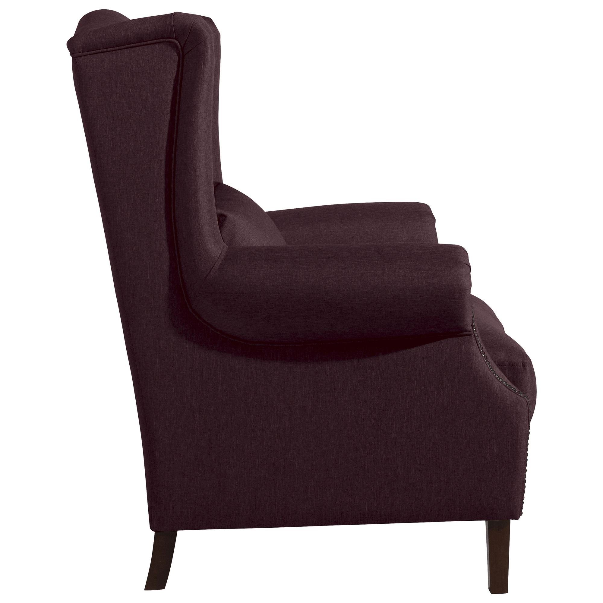 Sitz 58 hochwertig burgund Kostenlosem Bezug Sessel (Sparpreis / verarbeitet,bequemer Sessel 21671 1-St), dunkel Kessel aufm Versand, Kandy nussbaum Buche Flachgewebe inkl.