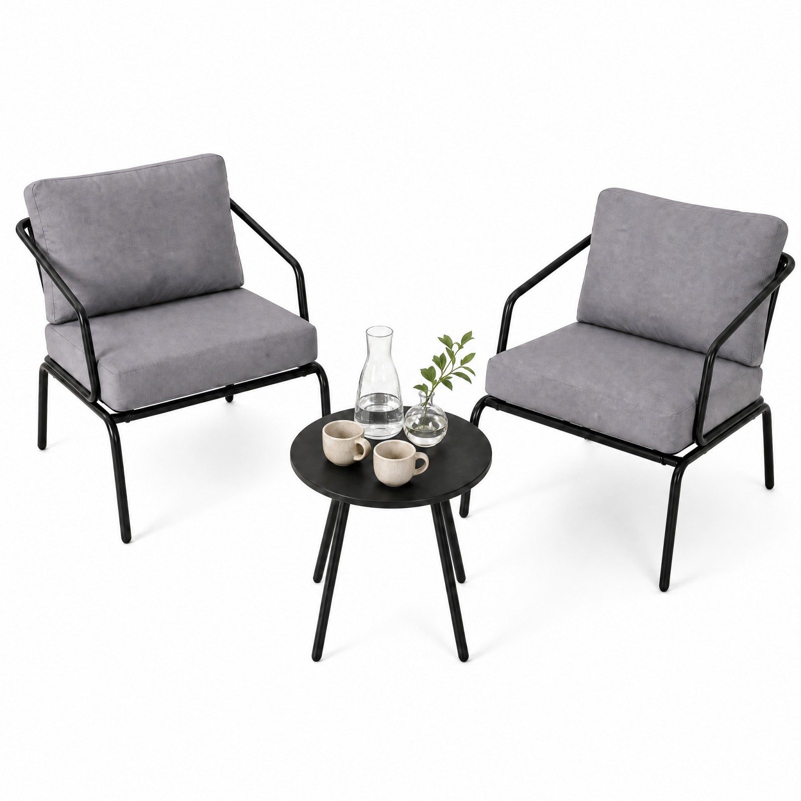 KOMFOTTEU Balkonset Gartenmöbel Set, (3-tlg), mit Metallrahmen und weichen Kissen