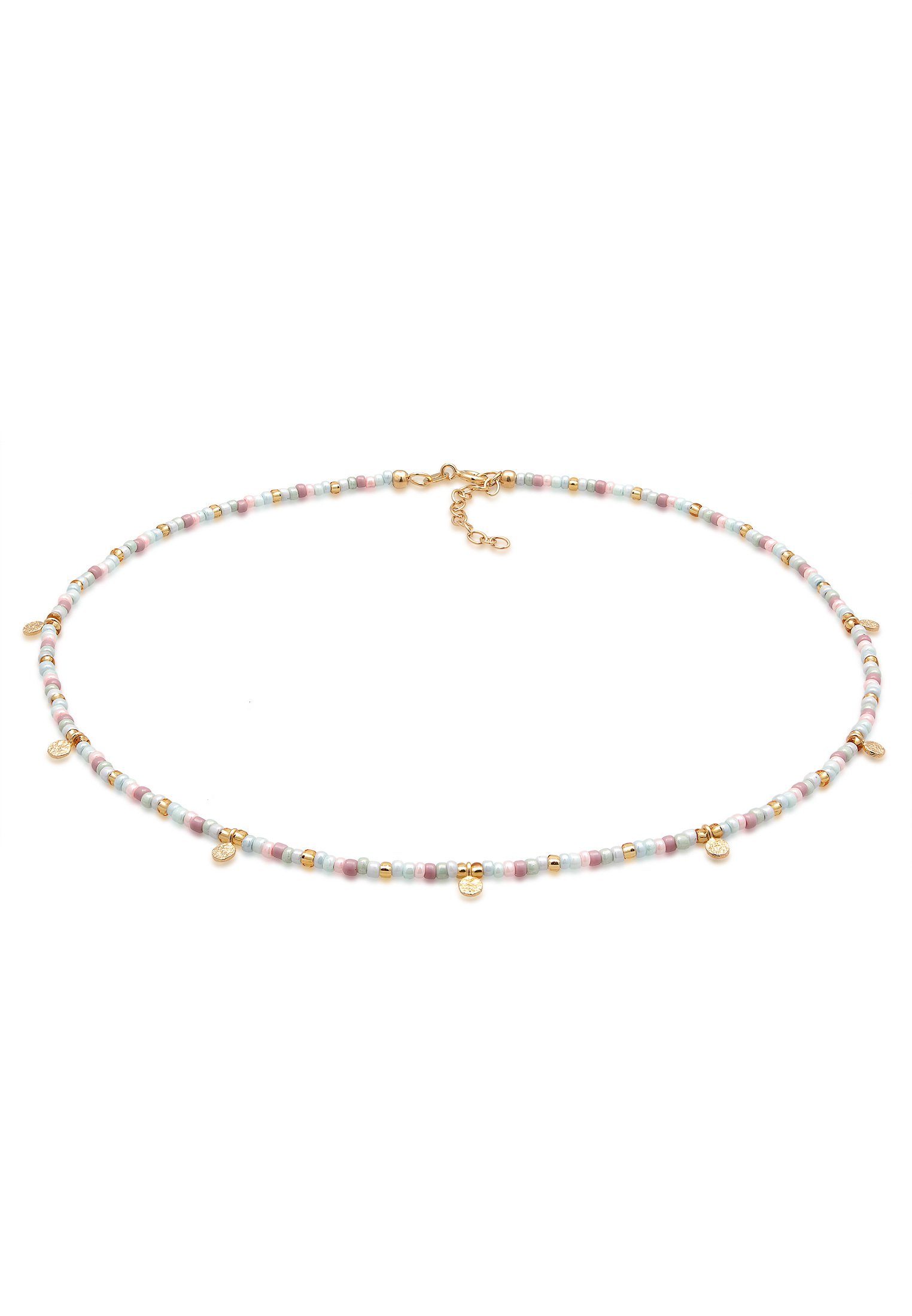 Elli Choker Plättchen Glas Beads Bunt 925 Silber vergoldet