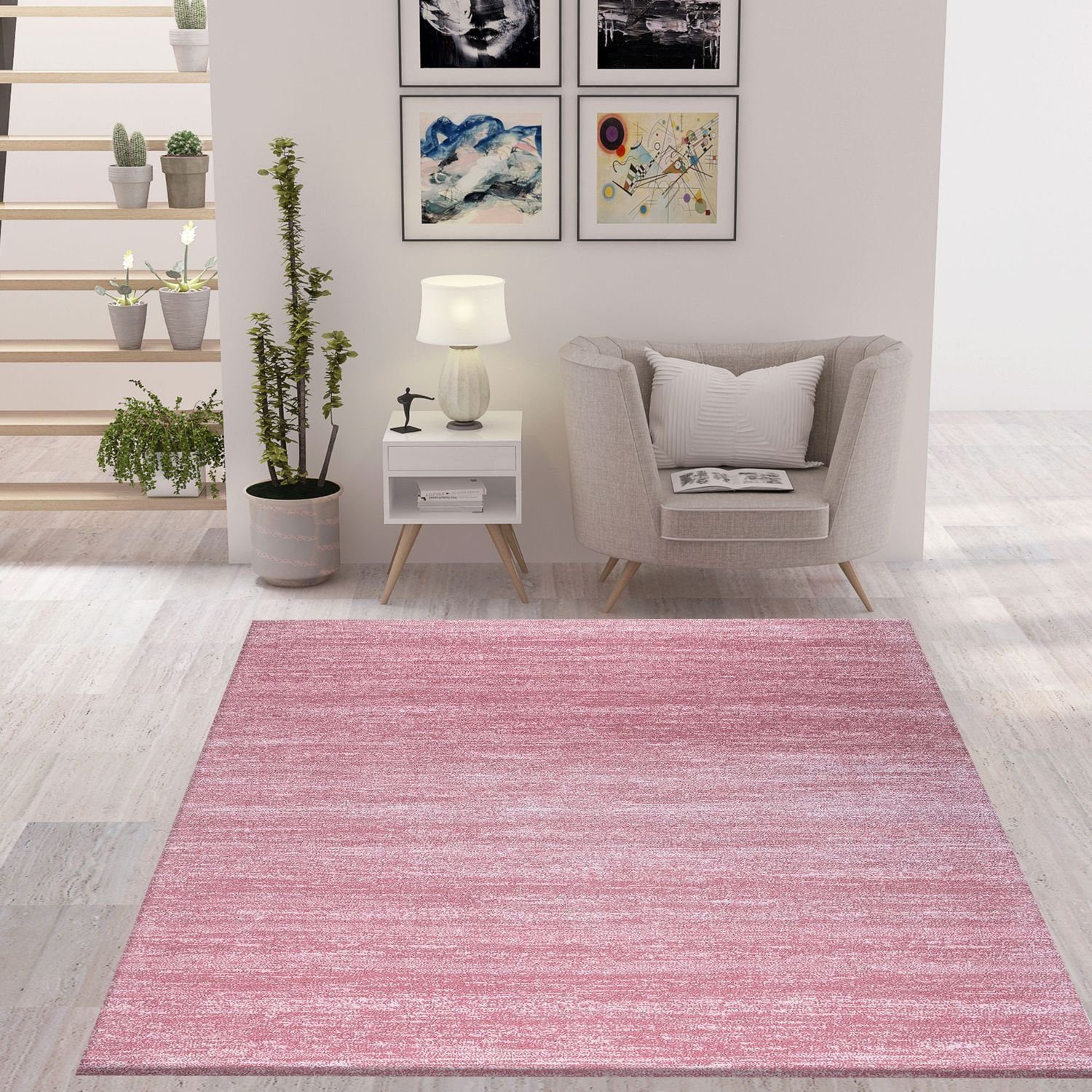 Vimoda Teppich Kurzflor Rosa Meliert Farbecht, günstig online kaufen
