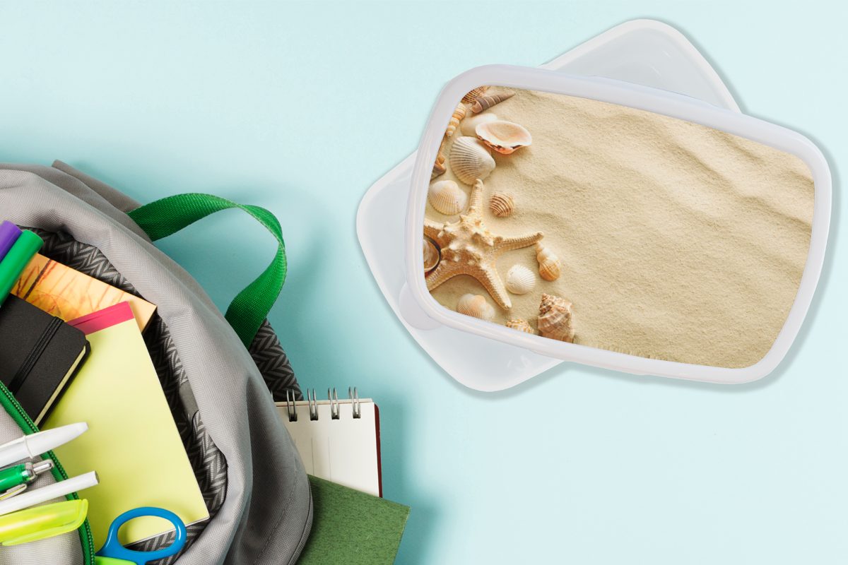 (2-tlg), Kunststoff, Strand, Kinder - Sand Jungs Muscheln weiß Brotdose, für Lunchbox Brotbox für und MuchoWow und - Mädchen Erwachsene,