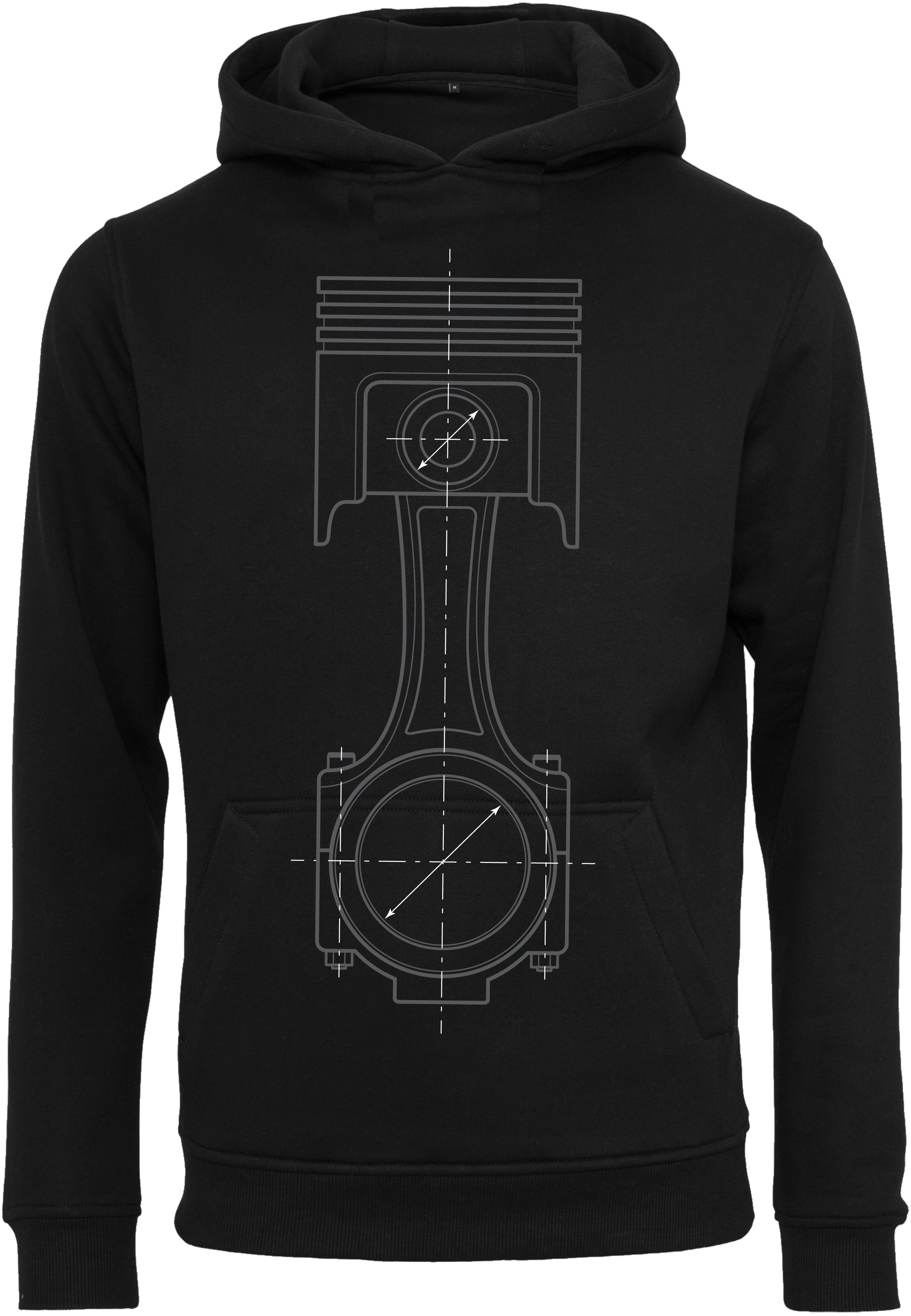 Baddery Kapuzenpullover Auto Hoodie: "Kolben Skizze" - Tuning Tuner Autoliebhaber, hochwertiger Siebdruck, auch Übergrößen