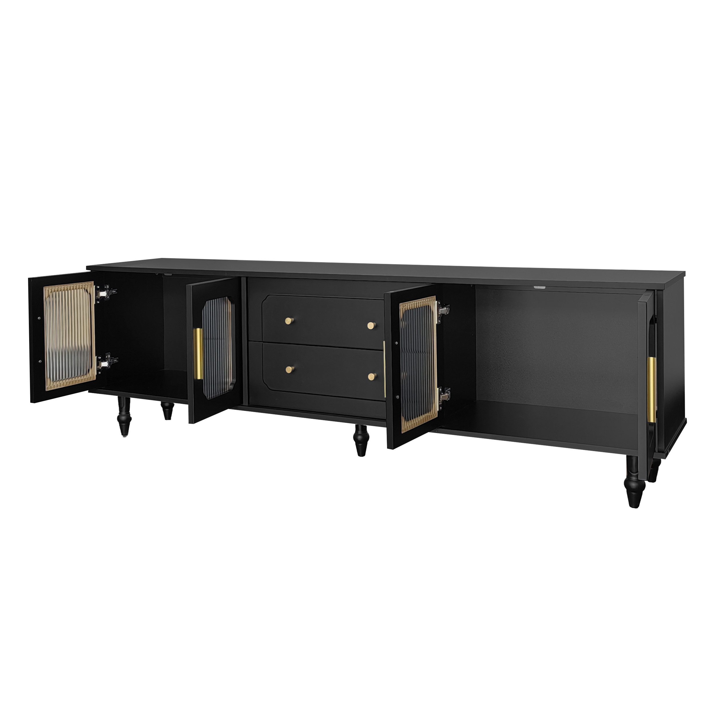 Merax Lowboard mit Schubladen und Türen, TV -Schrank mit Glastüren,Fernsehtisch Vintage,TV-Board – Bild 4 von 5