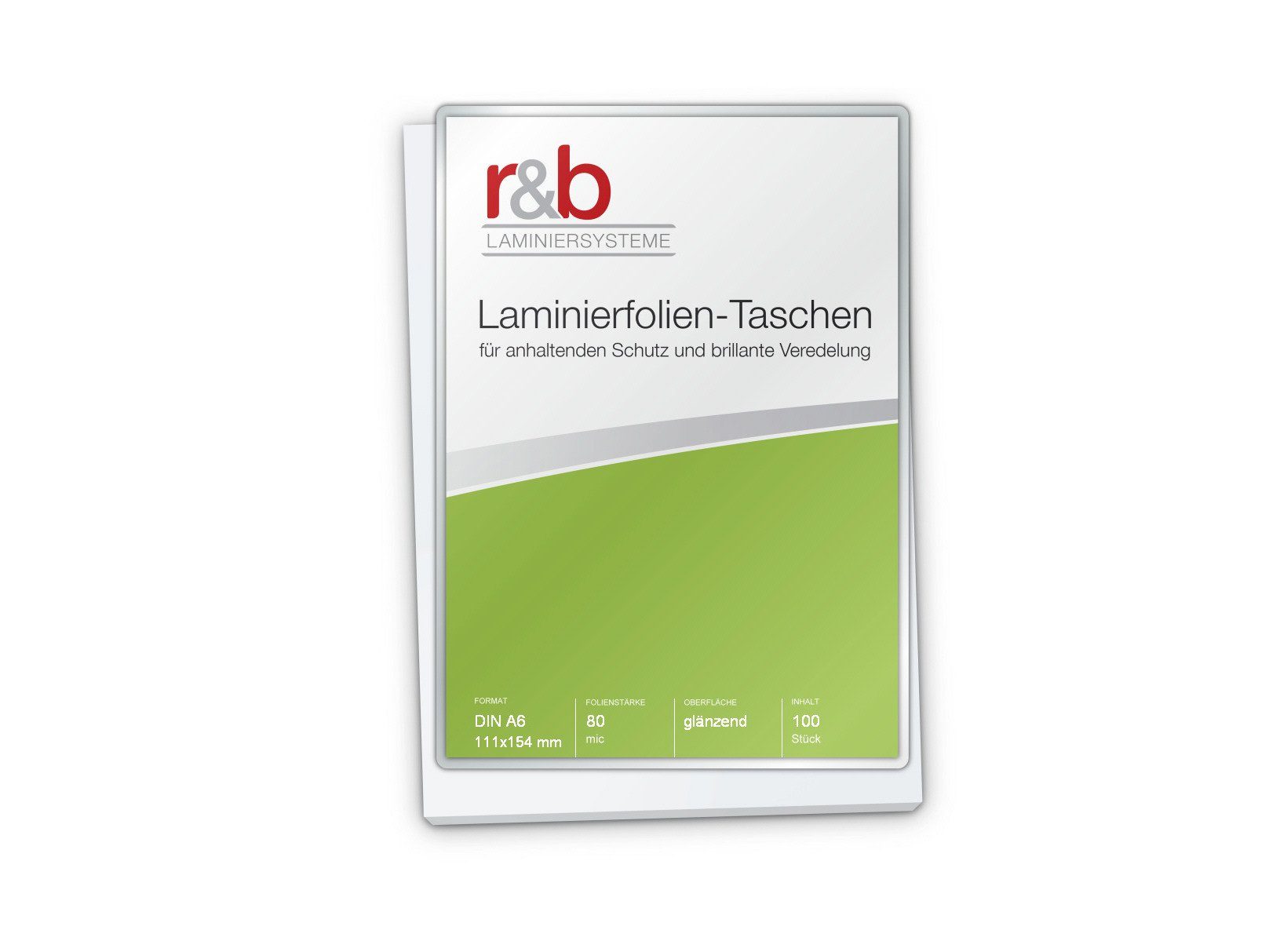 r&b Laminiersysteme Schutzfolie Laminierfolien A6 (111 x 154 mm), 2 x 80 mic, glänzend