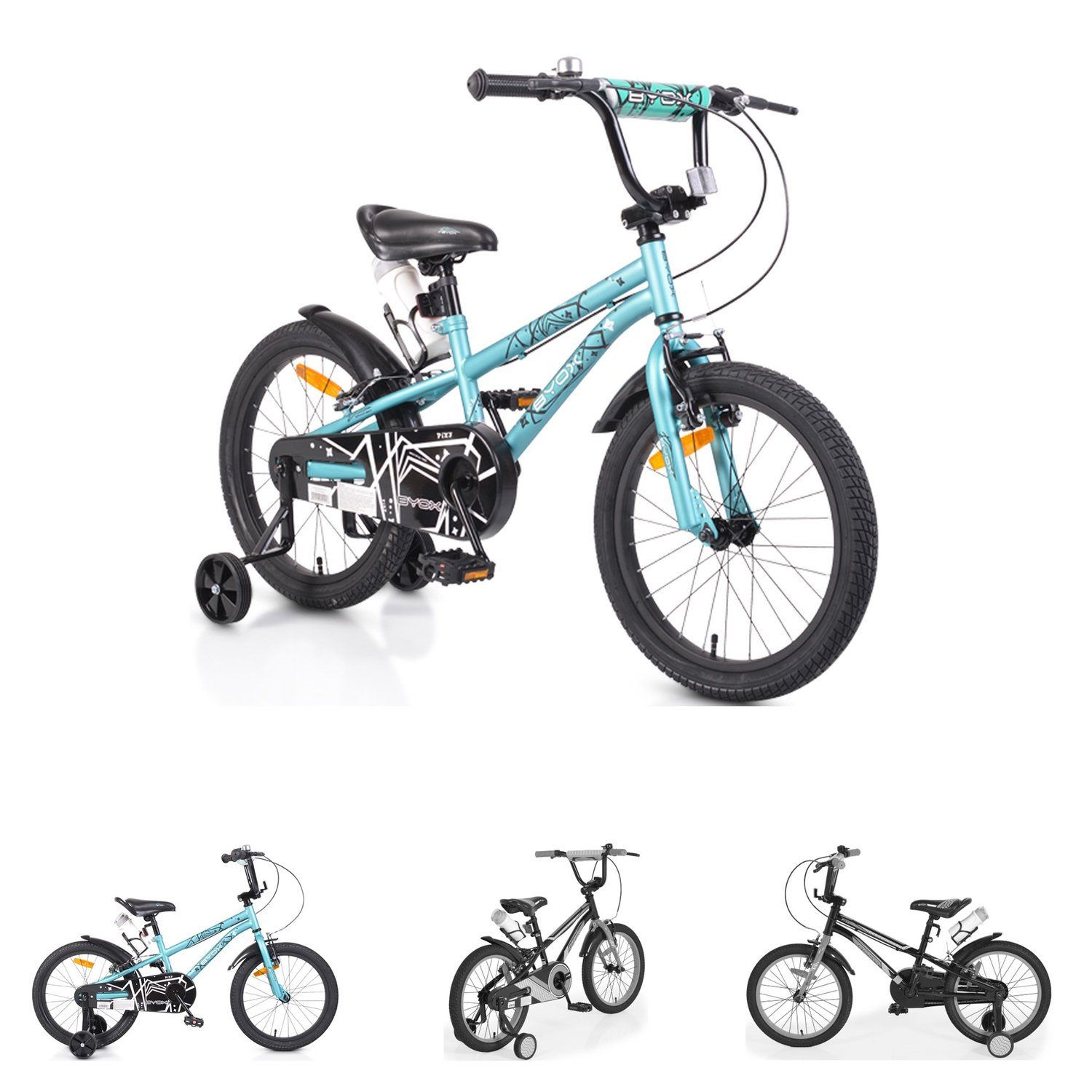 Byox Kinderfahrrad Kinderfahrrad 18 Zoll Pixi, 1 Gang 1 Gang, keine, Klingel, Reflektoren, Stützräder, ab 5 Jahre