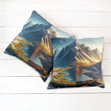 Kissenbezüge Modern Accent Doppelseitiger Digitaldruck, Abakuhaus (2 Stück), See Verschneites Bergpanorama Kunst