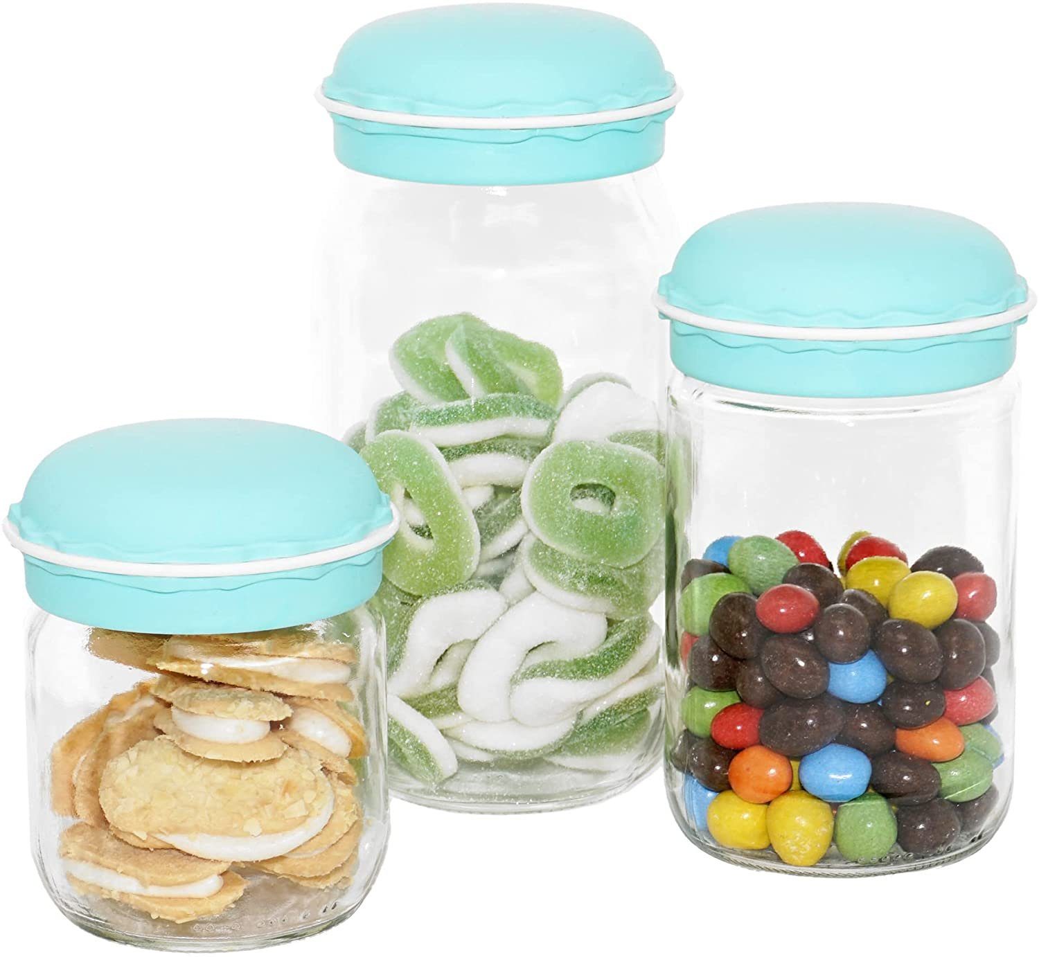 Lashuma Vorratsdose Mint, Glas, (Set, 3-tlg), Vorratsgläser mit Deckel in 3 Größen, Kaffeedosen luftdicht