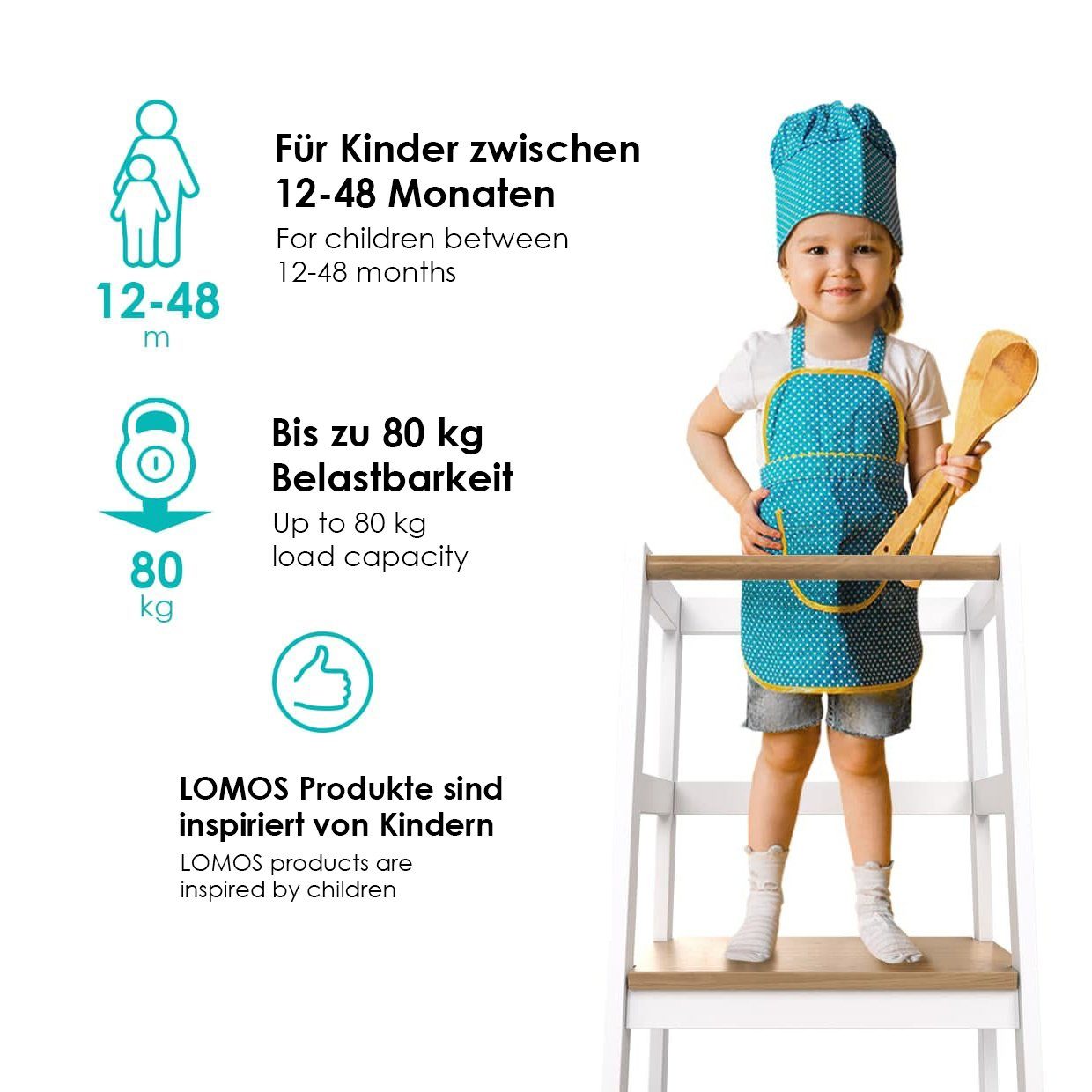 für Küchenhelfer Holz Stehhilfe Kinder dem LOMOS weiß Tower aus ab Learning Stehalter