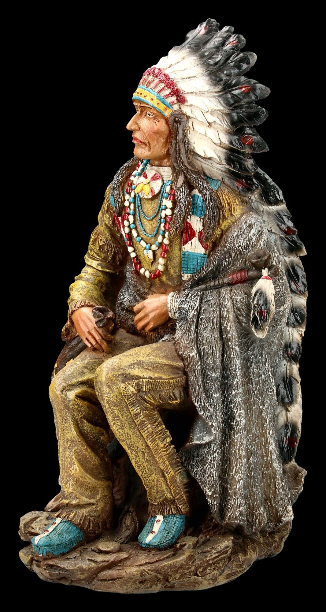 Figuren Shop GmbH Dekofigur Ureinwohner Figur - Häuptling Friedenspfeife - Wilder Westen Amerika